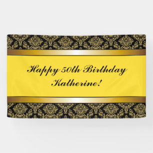 Yellow Any Age Gold Damask Anniversaire Bannière