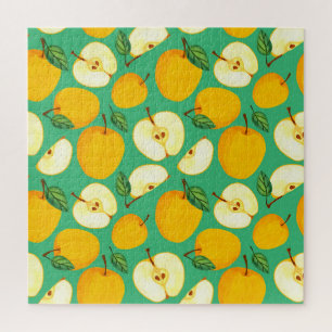 Yellow Apple: Juicy Watercolor Pattern. Jigsaw Puzzle