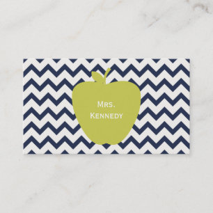 Yellow Apple Navy Chevron Teacher Business Card