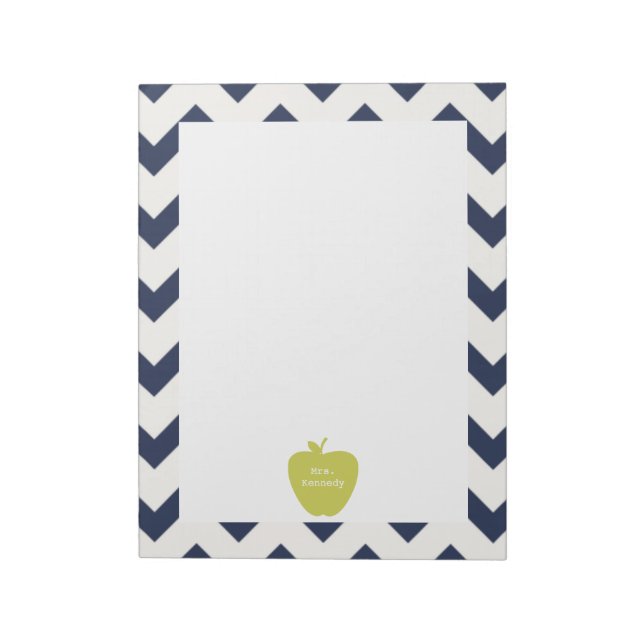 Yellow Apple Navy Chevron Teacher Notepad (Rotated)