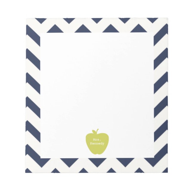 Yellow Apple Navy Chevron Teacher Notepad (Front)