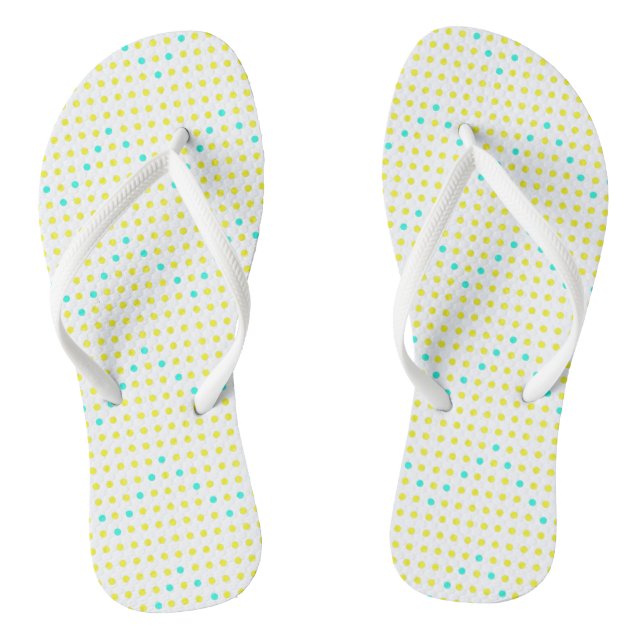 Yellow Aqua Chevron Dots ZigZag FlipFlops (Footbed)