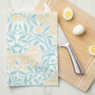 Yellow Aqua Floral Damask Pattern Kitchen Towel