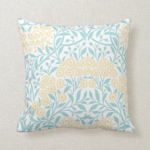 Yellow Aqua Floral Damask Pattern Throw Pillow