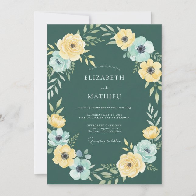Yellow Aqua Foliage Eucalyptus Wedding Invitation (Front)