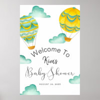 Yellow Aqua Hot Air Balloons Baby Shower Welcome