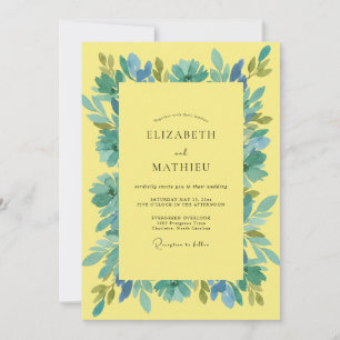 Yellow Aqua Leafy Wedding Invitation