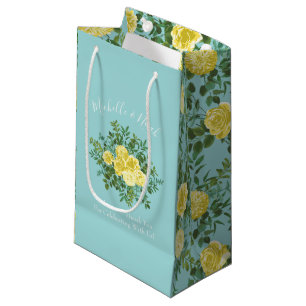 Yellow & Aqua Vintage Spring Floral Wedding Small Gift Bag