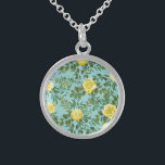 Yellow & Aqua Vintage Spring Floral Wedding Sterling Silver Necklace<br><div class="desc">Beautiful vintage yellow roses floral with aqua background is great for your wedding invitations and decor!  An elegant spring floral that is perfect for a garden wedding or summer event!</div>