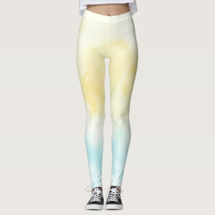 Yellow Aqua Watercolor Leggings