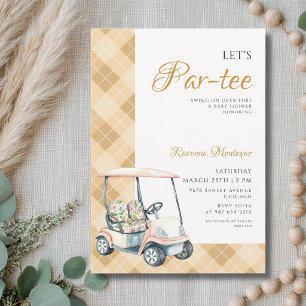 Yellow Argyle Golf Cart Lets Par Tee Baby Shower Invitation