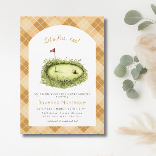 Yellow Argyle Golf Hole Lets Par Tee Baby Shower Invitation