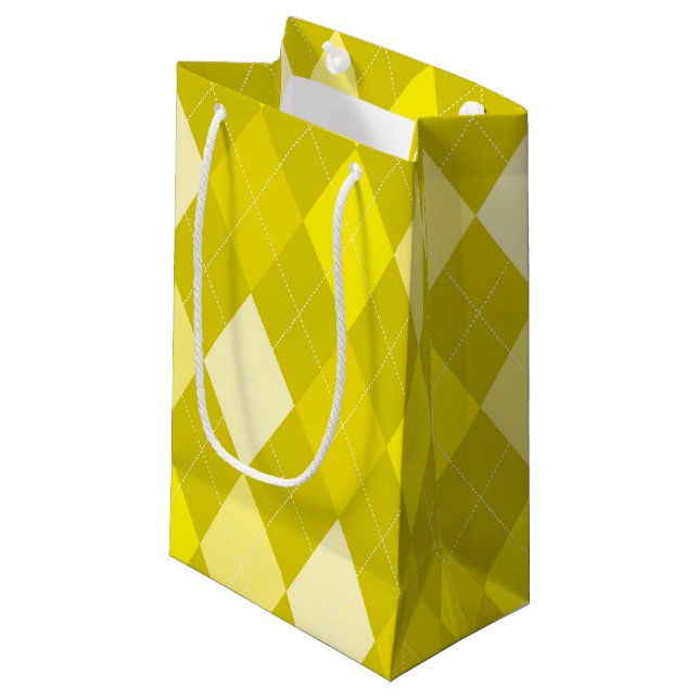 Yellow argyle pattern small gift bag (Front Angled)