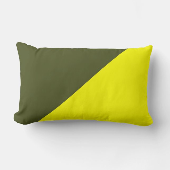 Yellow & Army green Solid Colour Background Lumbar Pillow (Front)