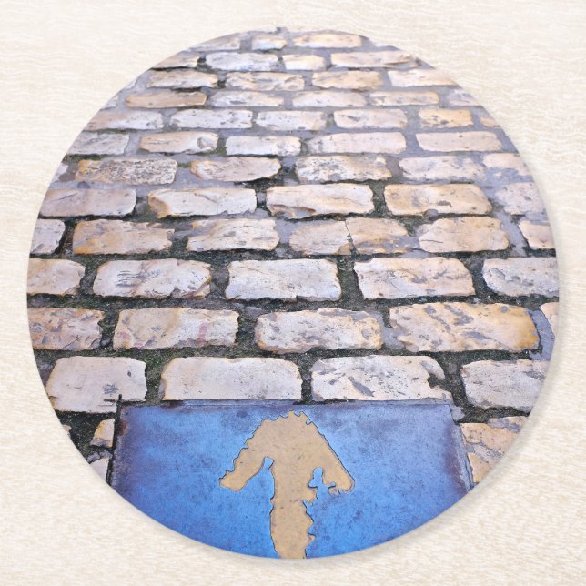 Yellow arrow round paper coaster (Front)