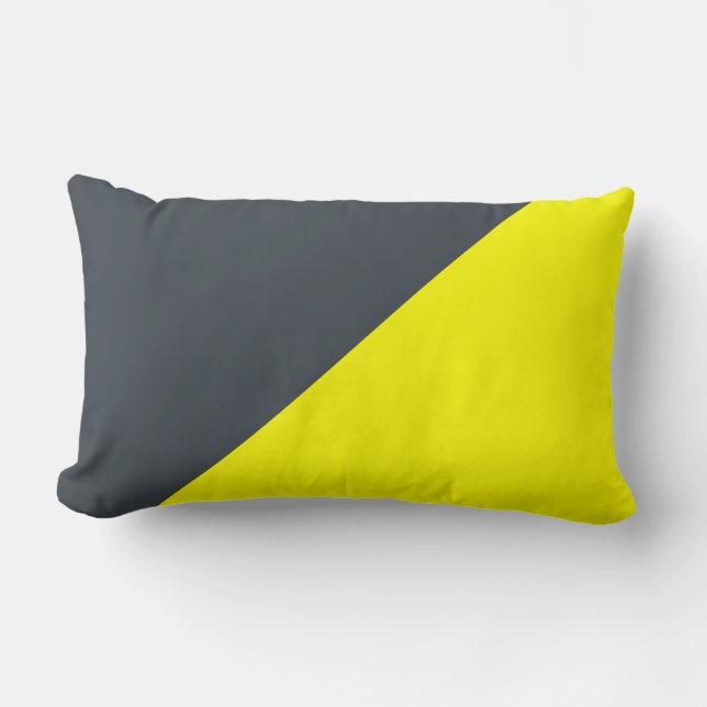Yellow & Arsenic Solid Colour Background Lumbar Pillow (Front)