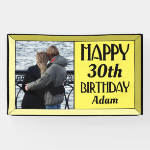 Yellow Art Deco 30th Photo Birthday Banner