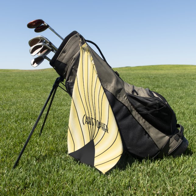 Yellow Art Deco Design Personalised Golf Towel (Green)