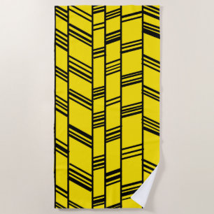 Yellow Art Deco Lines Beach Towel