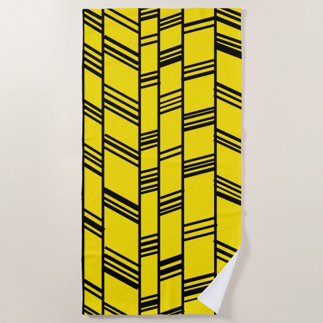 Yellow Art Deco Lines  Beach Towel (Front)