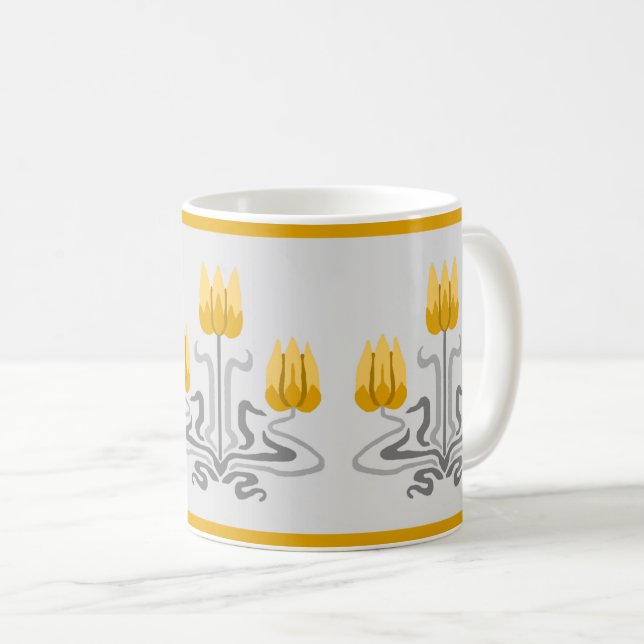 Yellow Art Nouveau Tulip Trio Coffee Mug (Front Right)