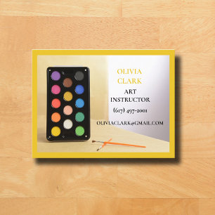 Yellow Art Teacher Tutor Educator Art Class Business Card