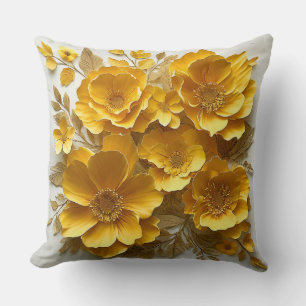 Yellow Artistic Botanical Paper Craft Design Throw Pillow