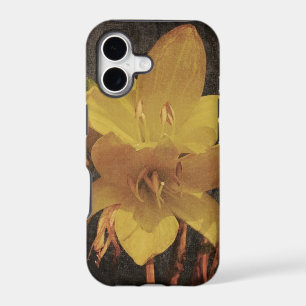 Yellow Asiatic lily on old grunged canvas backgrou