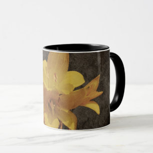Yellow Asiatic lily on old grunged canvas Mug