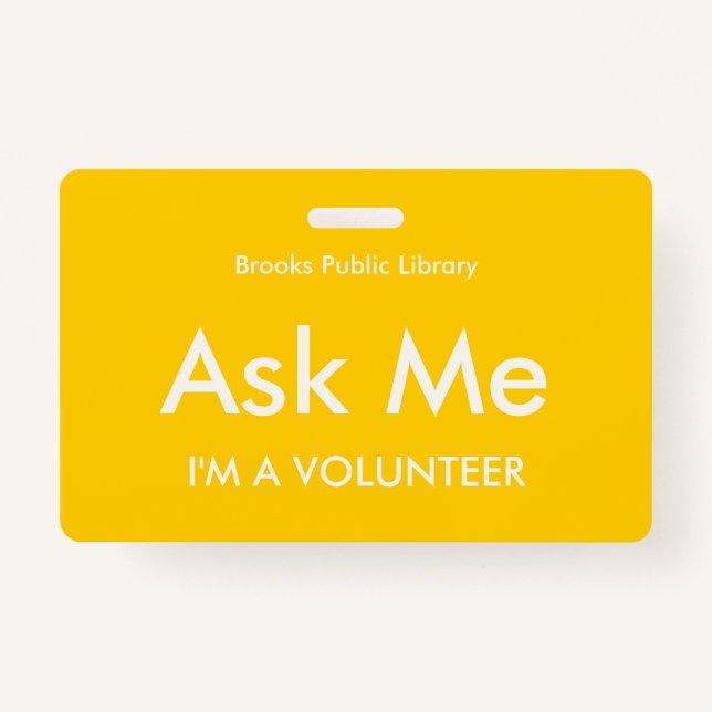 Yellow Ask Me Badge for Volunteers (Front)