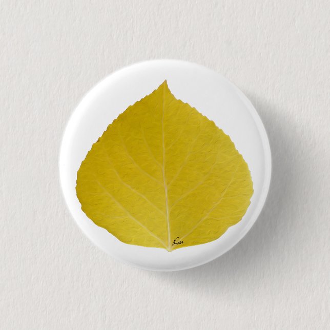 Yellow Aspen Leaf #5 1 Inch Round Button (Front)
