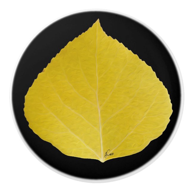 Yellow Aspen Leaf #5 Ceramic Knob (Front)