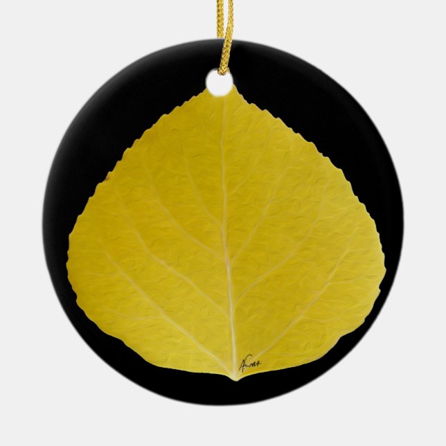 Yellow Aspen Leaf #5 Ceramic Ornament (Front)