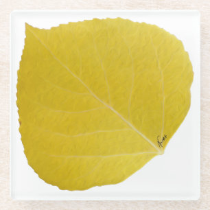 Yellow Aspen Leaf #5 Glass Coaster