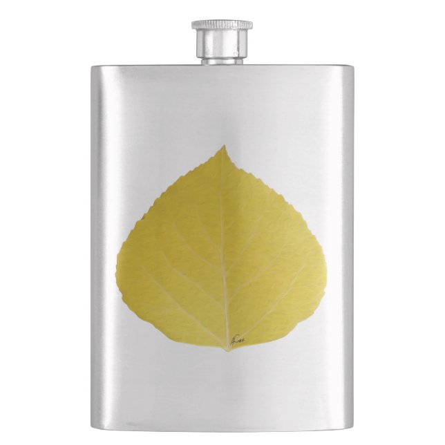 Yellow Aspen Leaf #5 Hip Flask (Front)
