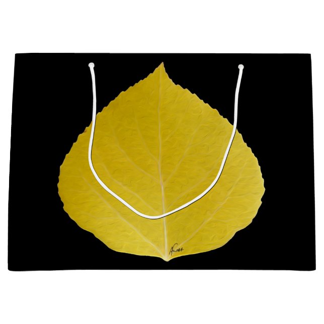 Yellow Aspen Leaf #5 Large Gift Bag (Front)