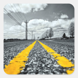 Yellow Asphalt Highway Road Creative Photography Square Sticker