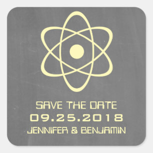 Yellow Atomic Chalkboard Save the Date Stickers