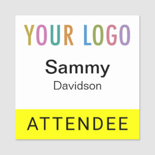 Yellow Attendee Name Badge Event Logo Square Pin