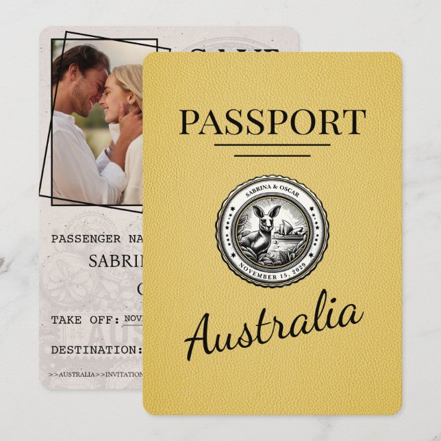 Yellow Australia Passport Save The Date (Front/Back)