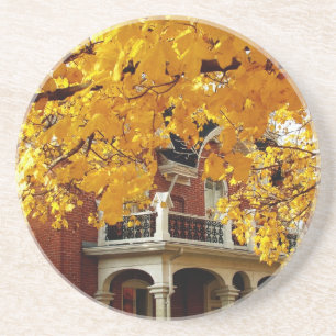 Yellow Autumn Leaves and Old Brick House Coaster