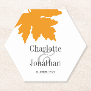 Yellow Autumn Maple Leaf Wedding/Engagement   Paper Coaster