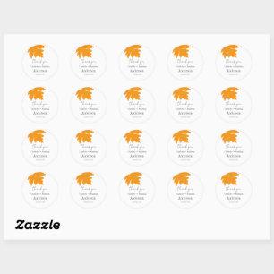 Yellow Autumn Maple Leaf Wedding Favours Thank You Classic Round Sticker
