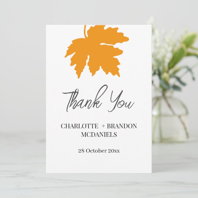 Yellow Autumn Maple Leaf Wedding Thank You  Card (Standing Front)