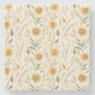 Yellow Autumn Sunflowers Stone Coaster