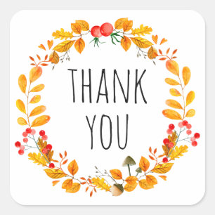 Yellow autumn thank you. Orange fall wedding Square Sticker