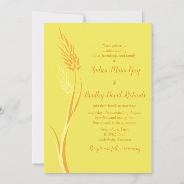 Yellow Autumn Wheat Country Farm Wedding Invitation (Front)