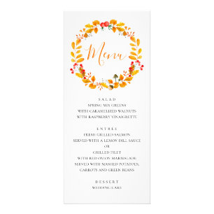 Yellow autumn wreath. Fall wedding dinner menu
