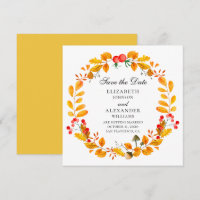 Yellow autumn wreath. Fall wedding save the date
