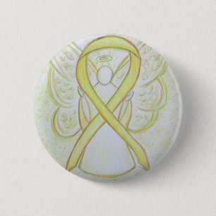 Yellow Awareness Ribbon Angel Art Button